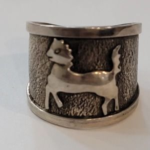 Vintage embossed horse cuff ring, silver